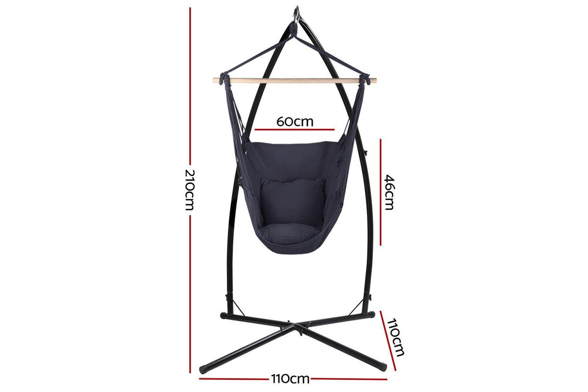 Hammock Chair with Steel Stand Hanging Hammock with Pillow Grey