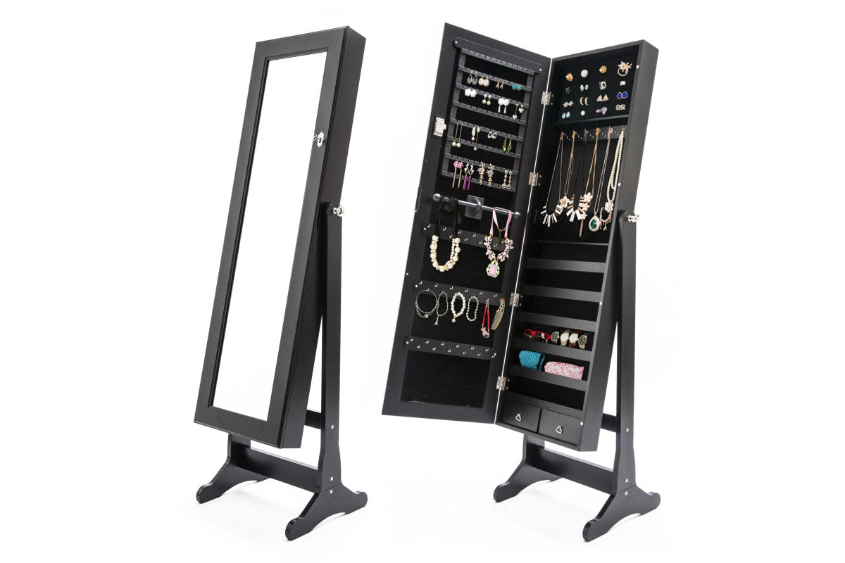 Black Mirror Jewellery Cabinet LOWE 146cm Organiser 2 Drawers