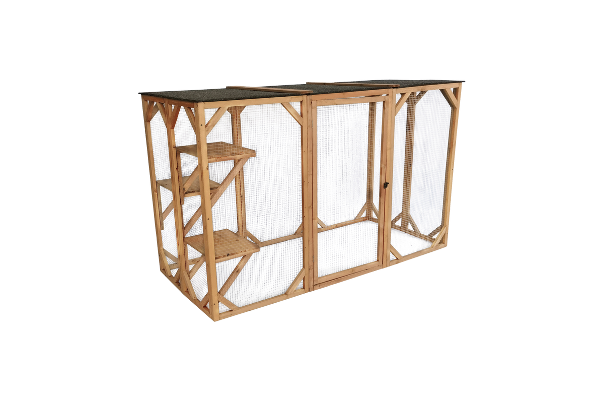 180cm Large Cat Enclosure Wooden Outdoor Cage with 3 Platforms