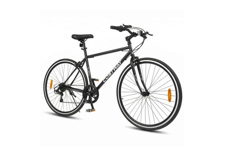 Costway 67cm Mountain Bike 6Speed Dual Brake MTB Bicycle All-terrain Rubber Wheels Adjustable Men Women Adult Teens