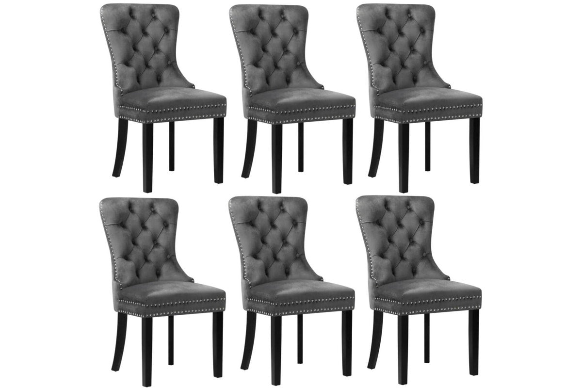 Oikiture 6x Velvet Dining Chairs Upholstered French Provincial Tufted Grey