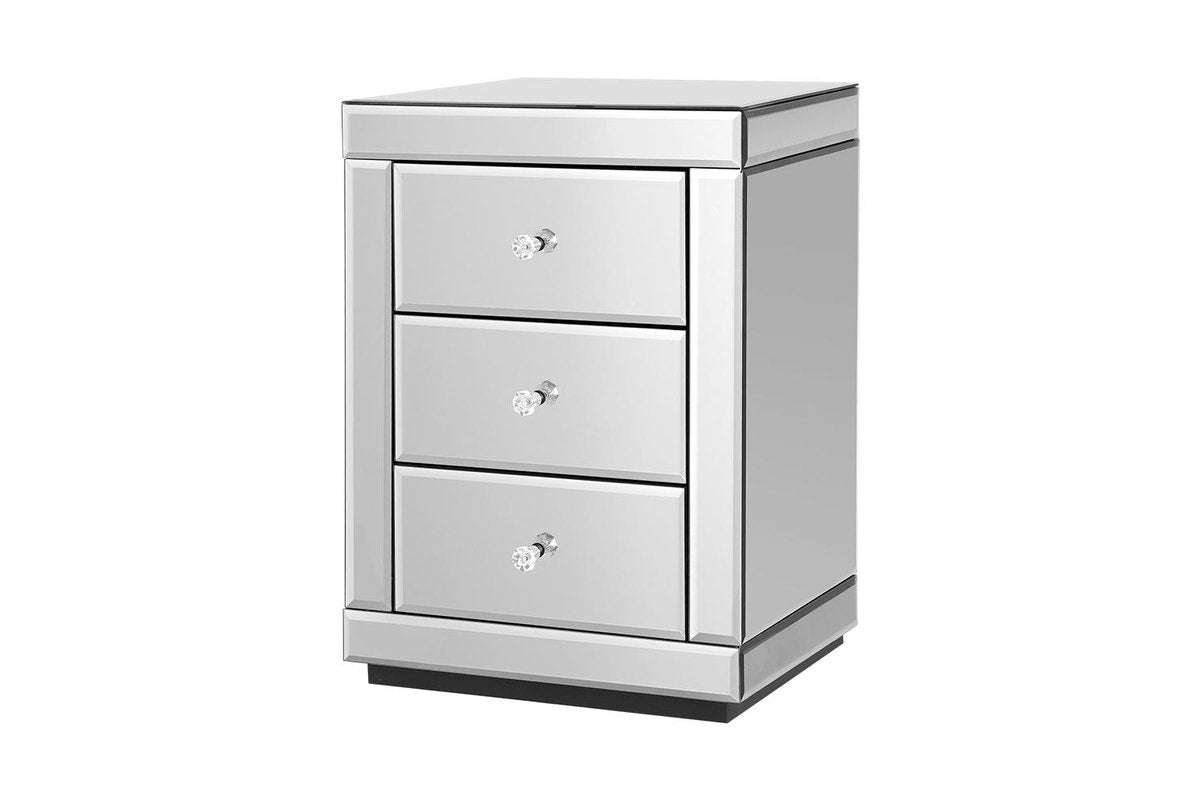 Mirrored Bedside Table Drawers Furniture Mirror Glass Presia Silver