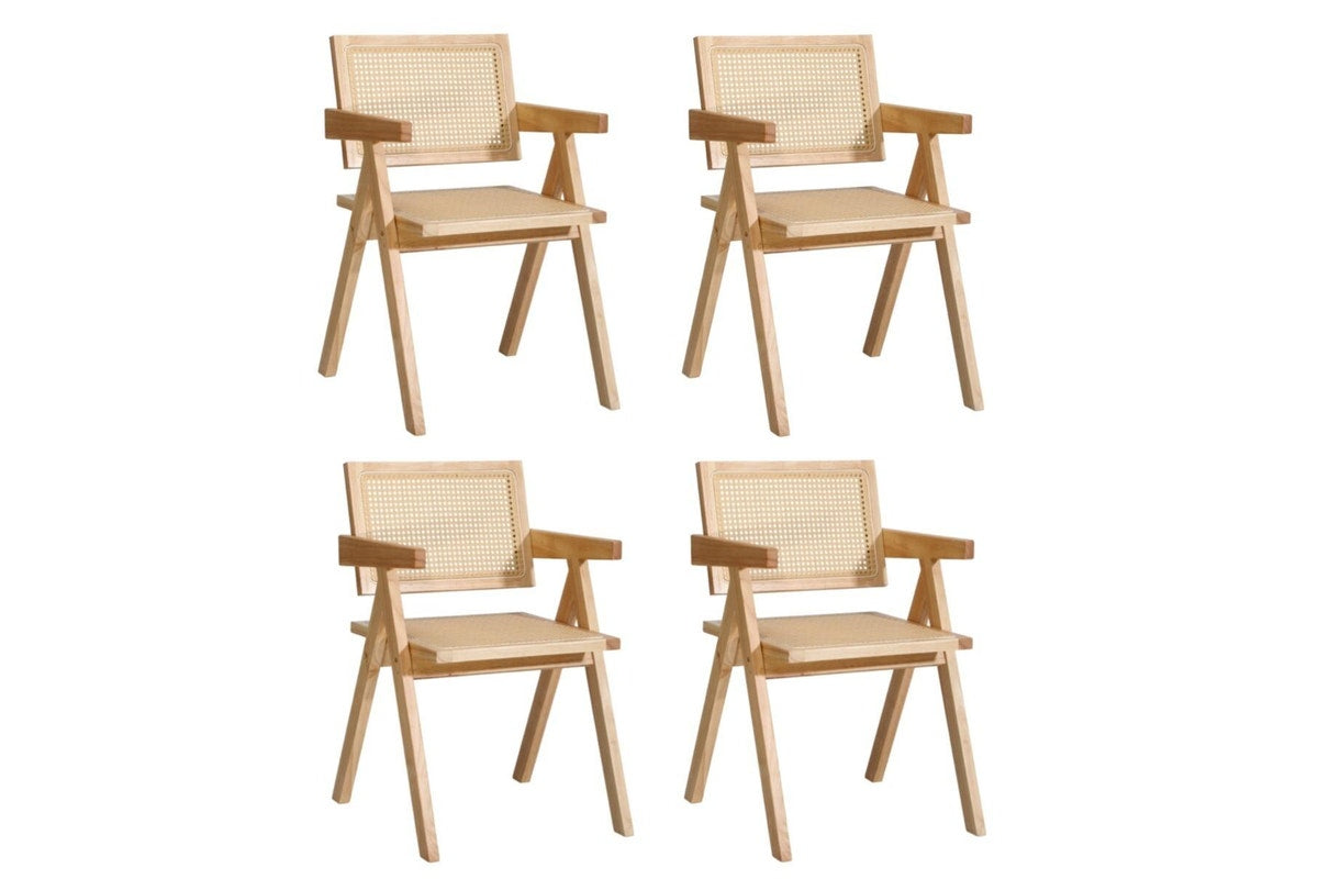 Oikiture 4x Dining Chairs Rattan Chair Wooden Accent Chair Natural