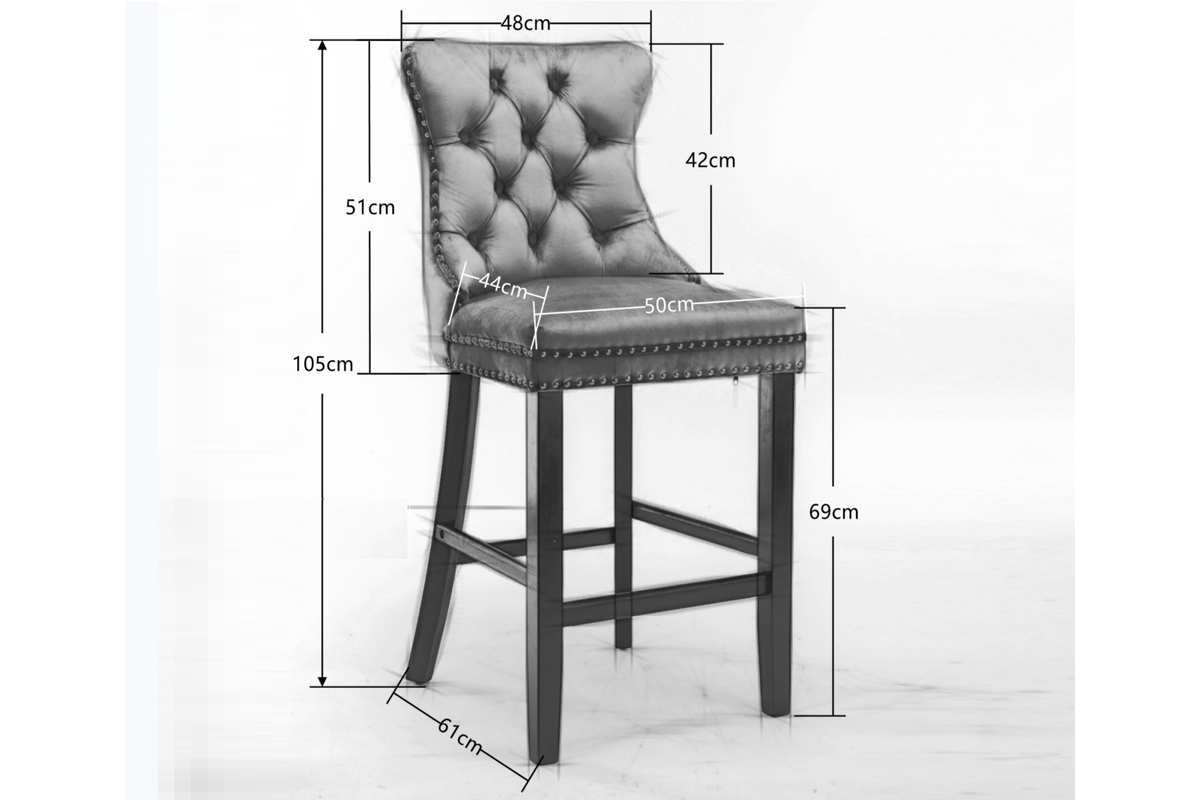 4X Velvet Bar Stools With Studs Trim Wooden Legs Tufted Kitchen Dining Chairs