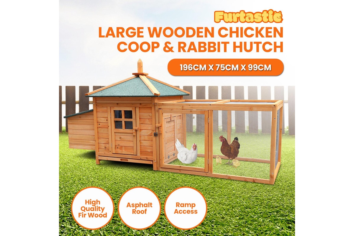 Furtastic Large Wooden Chicken Coop Rabbit Hutch Nesting Box Fir Wood