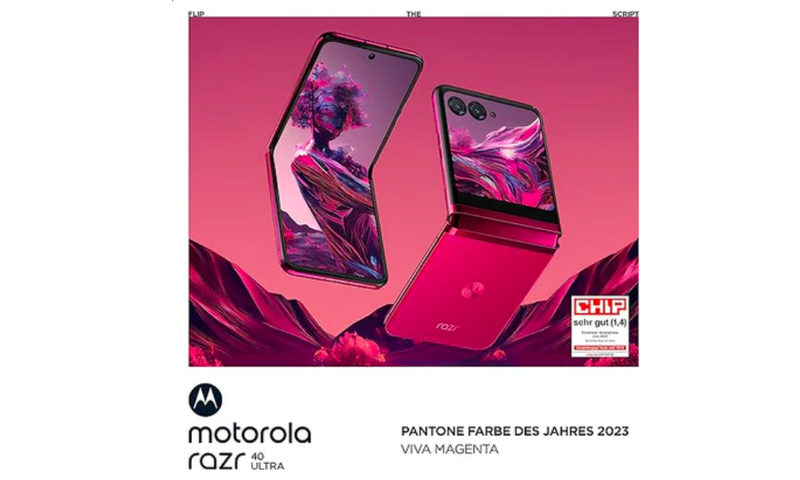 Motorola razr 40 Ultra 5G 256GB Storage + 8GB RAM - 6.9"/3.6" FHD Display - Dual SIM (Nano SIM + eSIM) Unlocked Android 13 Flip Phone - UK/EU Version (Viva Magenta)