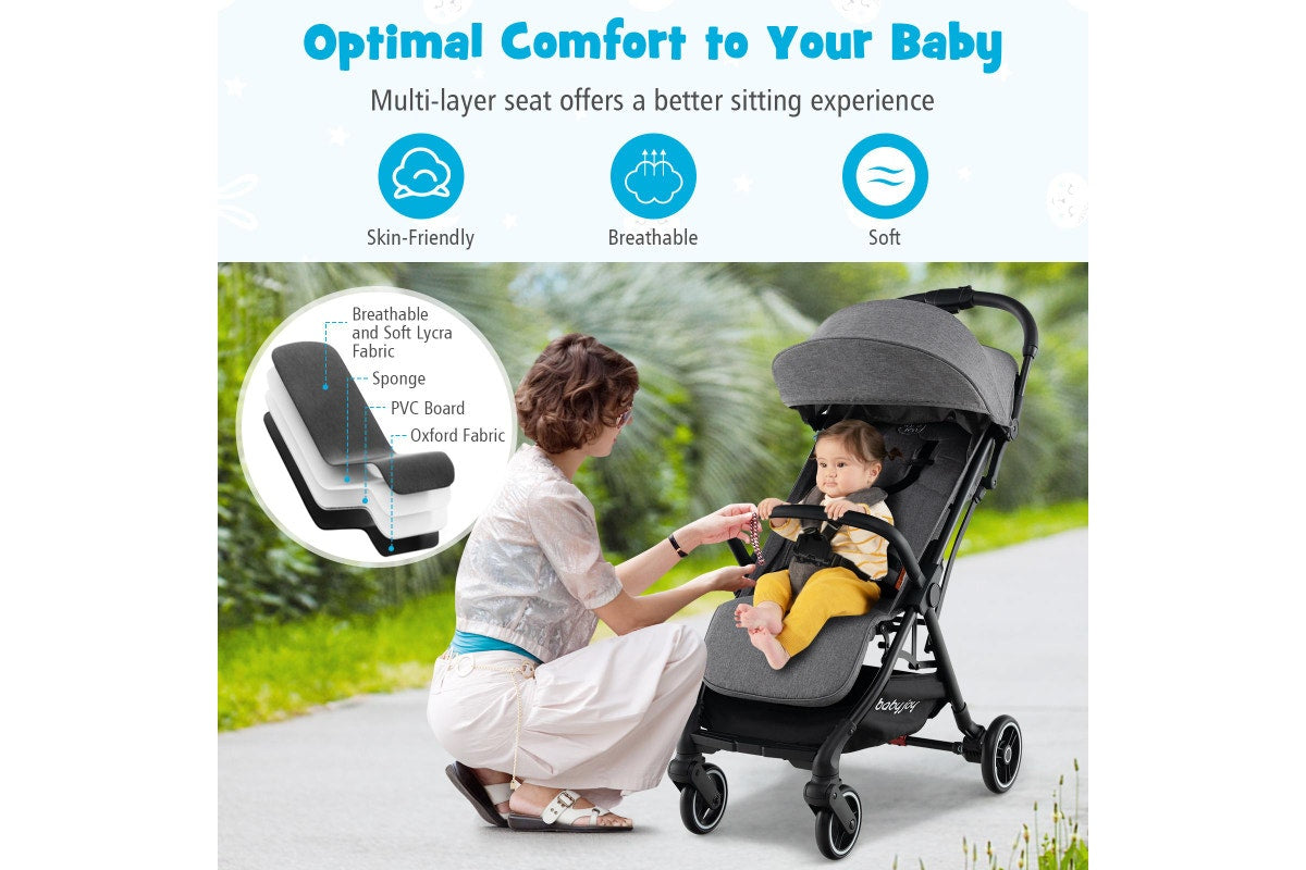 Costway Folding Stoller Portable Stroller w/Adjustable Canopy Gravity Self-Standing Dark Grey
