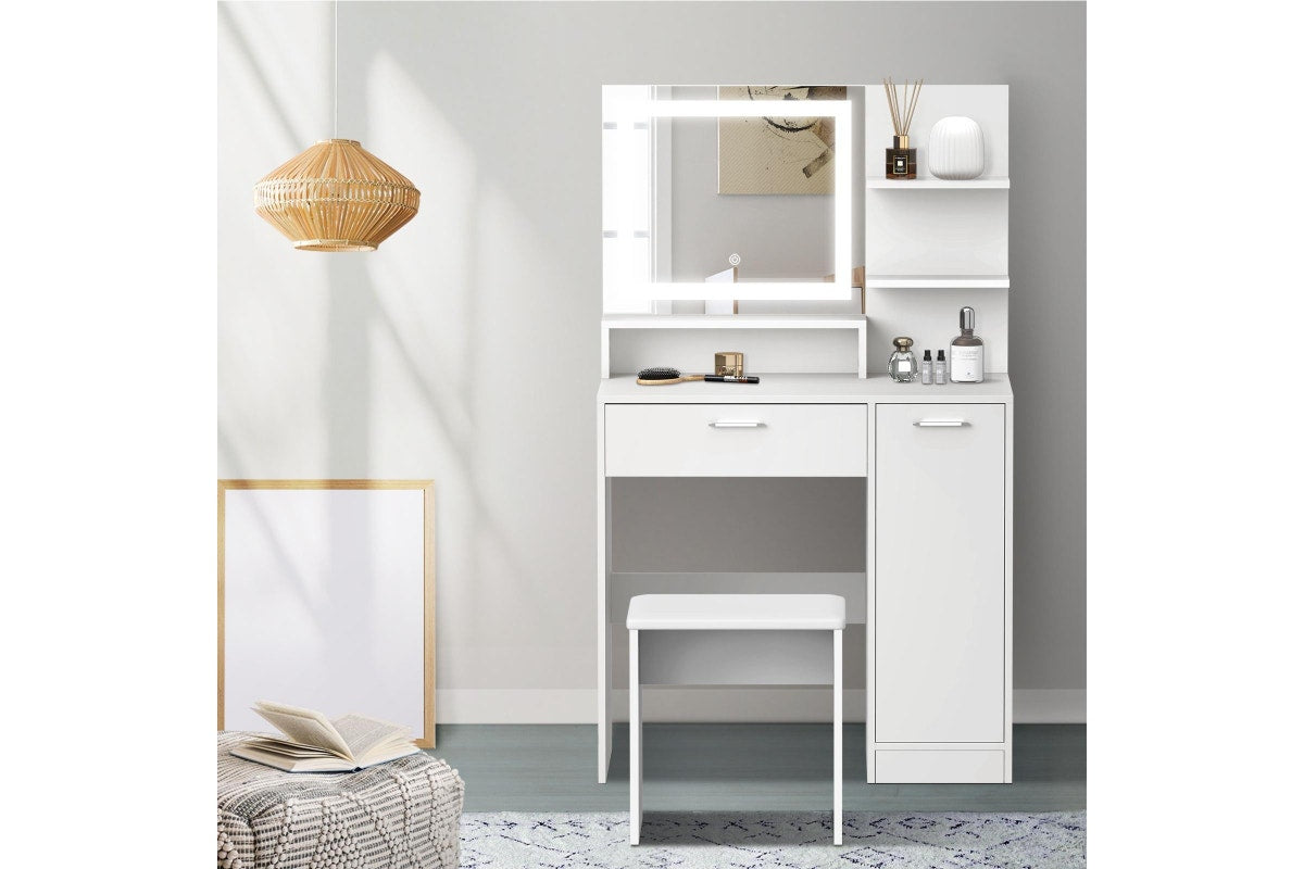 Oikiture Dressing Table Stool Set LED Mirror(White)