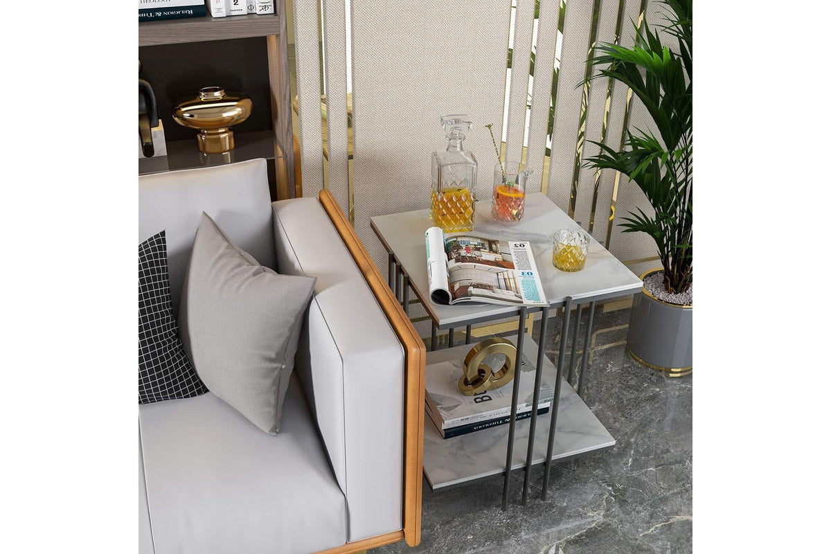 Marble Top Side Table Black 2-Tier