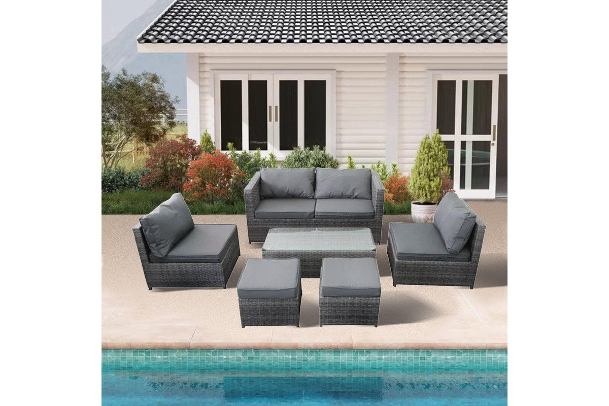 6pc Lounge Set Outdoor Furniture Rattan Wicker Chair Sofa Table Garden Patio