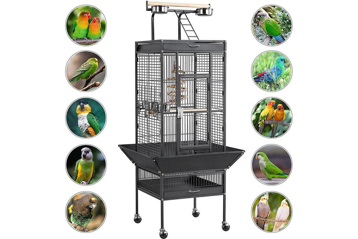 Large Playtop Parrot Aviary Bird Cages Birdcage w/ Rolling Stand Perch Food Cup