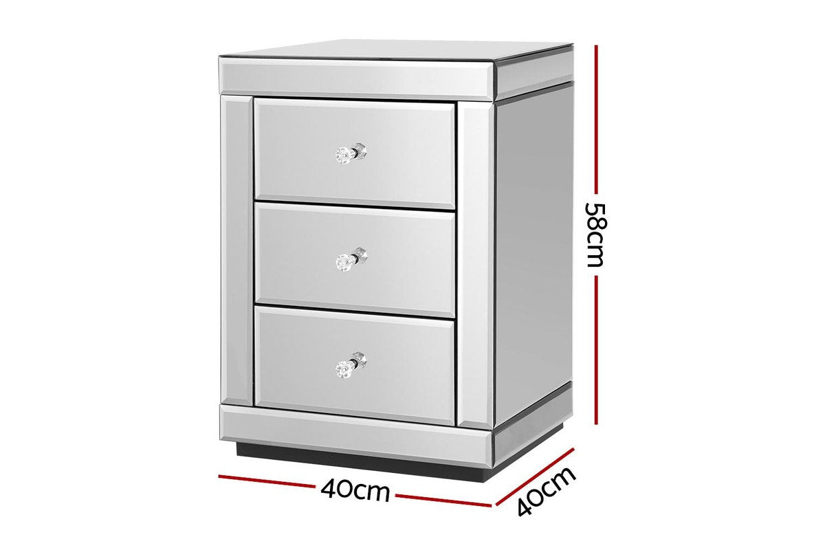 Mirrored Bedside Table Drawers Furniture Mirror Glass Presia Silver