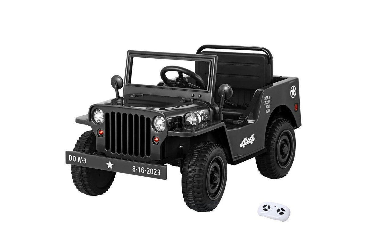 Rigo Kids Electric Ride On Car Jeep Military Off Road Toy Cars Remote 12V Black