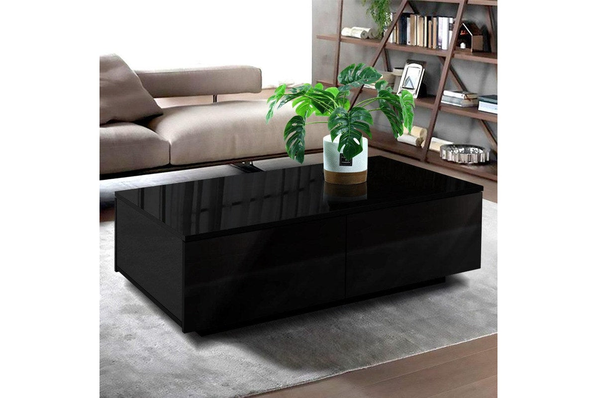 Artiss Modern Coffee Table 4 Storage Drawers High Gloss Living Room Furniture Black Bedside Tables