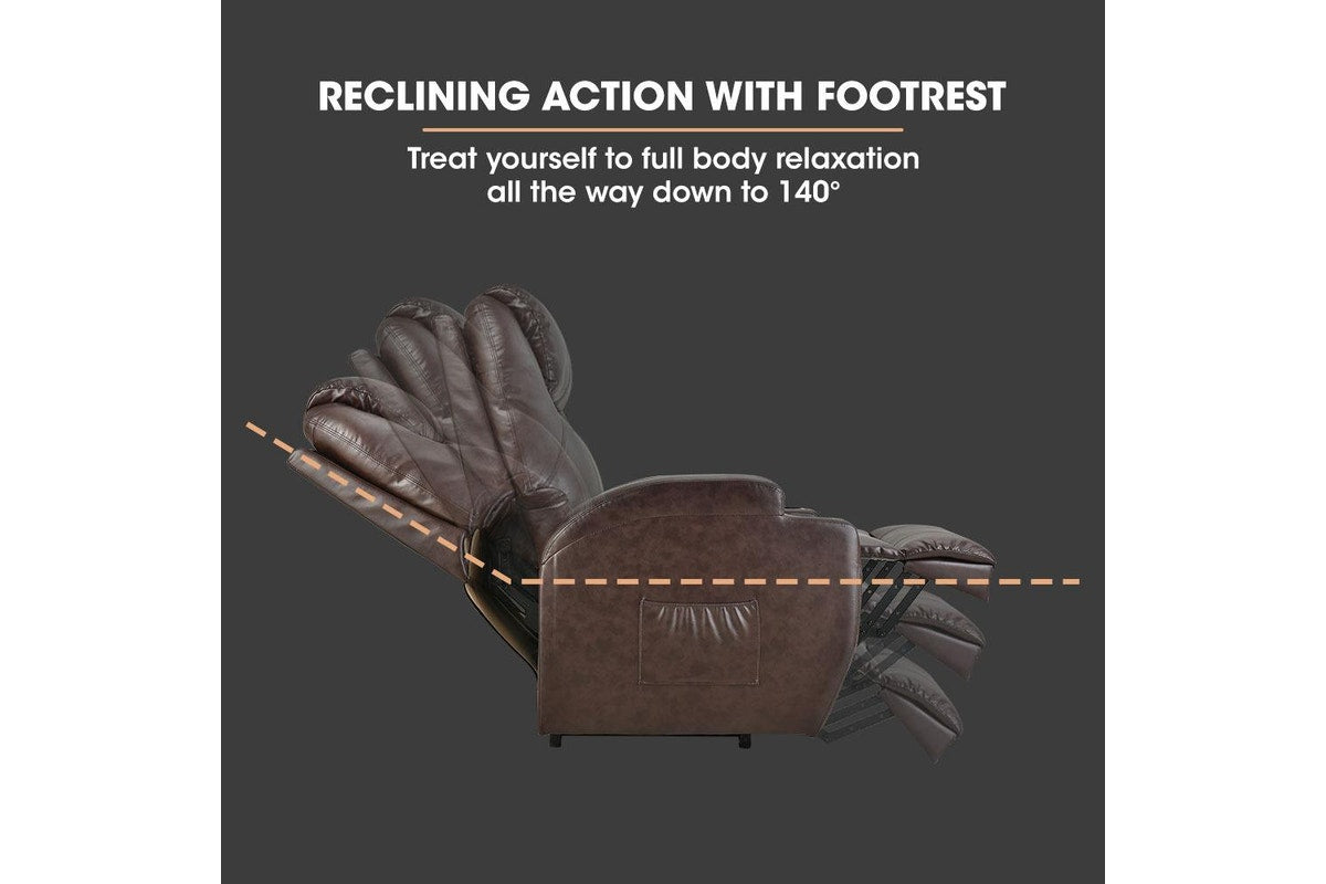 FORTIA Electric Massage Lift Recliner Chair Faux Leather 8 Point Massage Heating, Dark Crimson