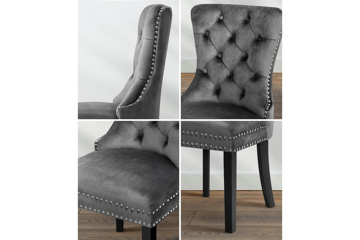 Oikiture 6x Velvet Dining Chairs Upholstered French Provincial Tufted Grey