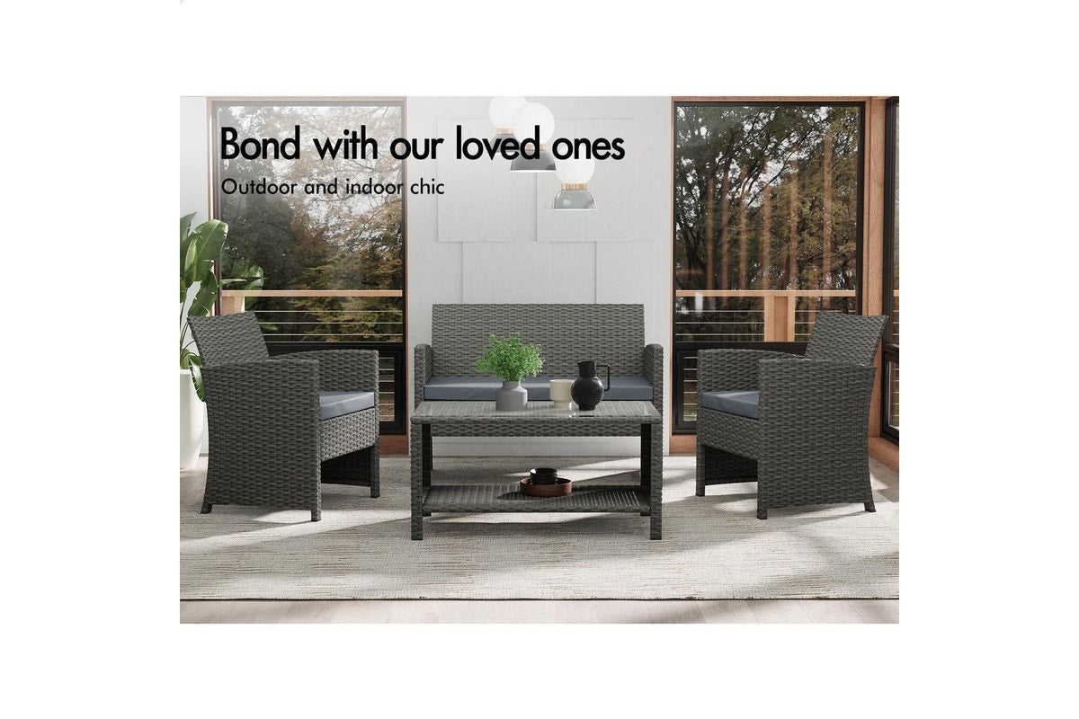 ALFORDSON Outdoor Furniture 4PCS Patio Wicker Set Dark Grey