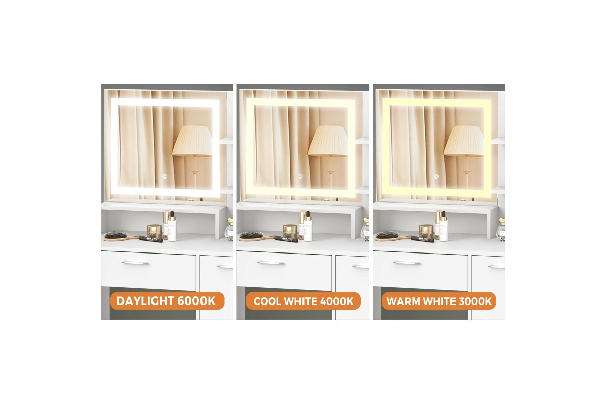 Oikiture Dressing Table Stool Set LED Mirror(White)