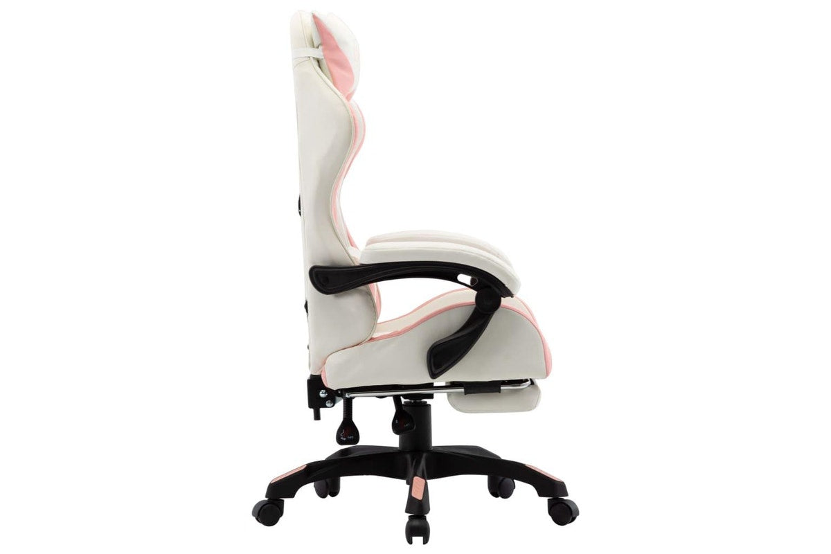Racing Chair With Footrest Pink And White Faux Leather Chairs