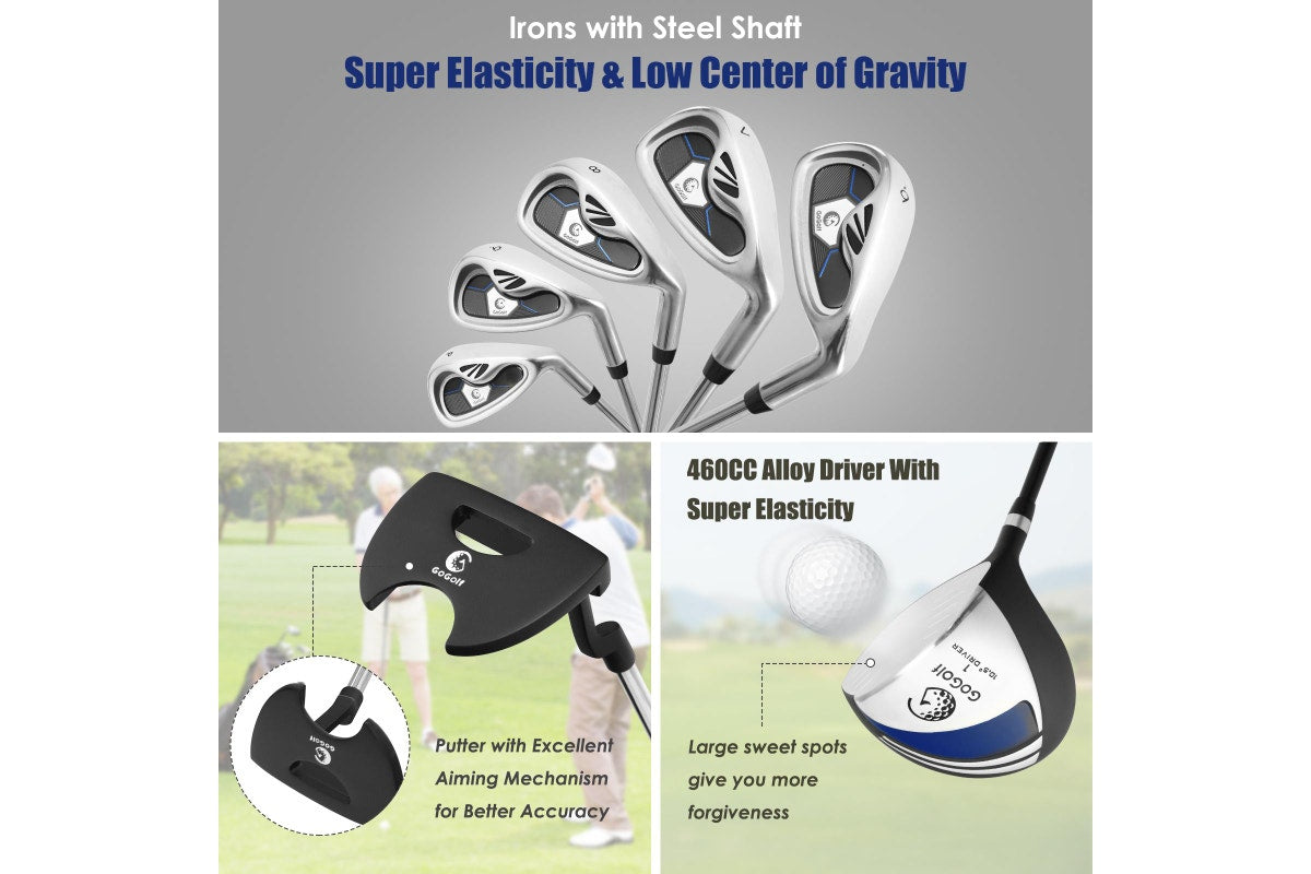 Costway Complete Men Golf Clubs Set Starters w/Stand Bag 10 Pieces Alloy/Graphite Drive, Right Hand