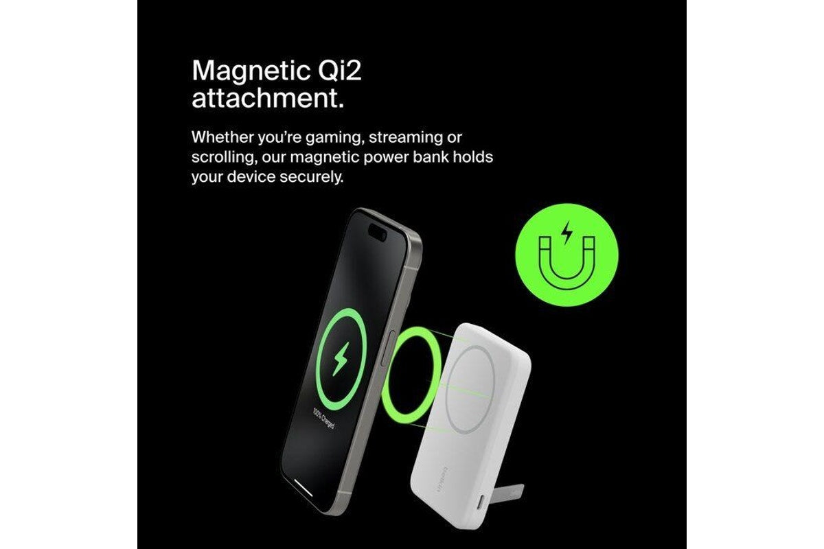 Belkin BoostCharge Qi2 15W 10K Power Bank Wireless Charger, Black(BPD008BTBK) 45cm USB-C to USB-C Cable, 15W Total Power, 4-Port Power Bank