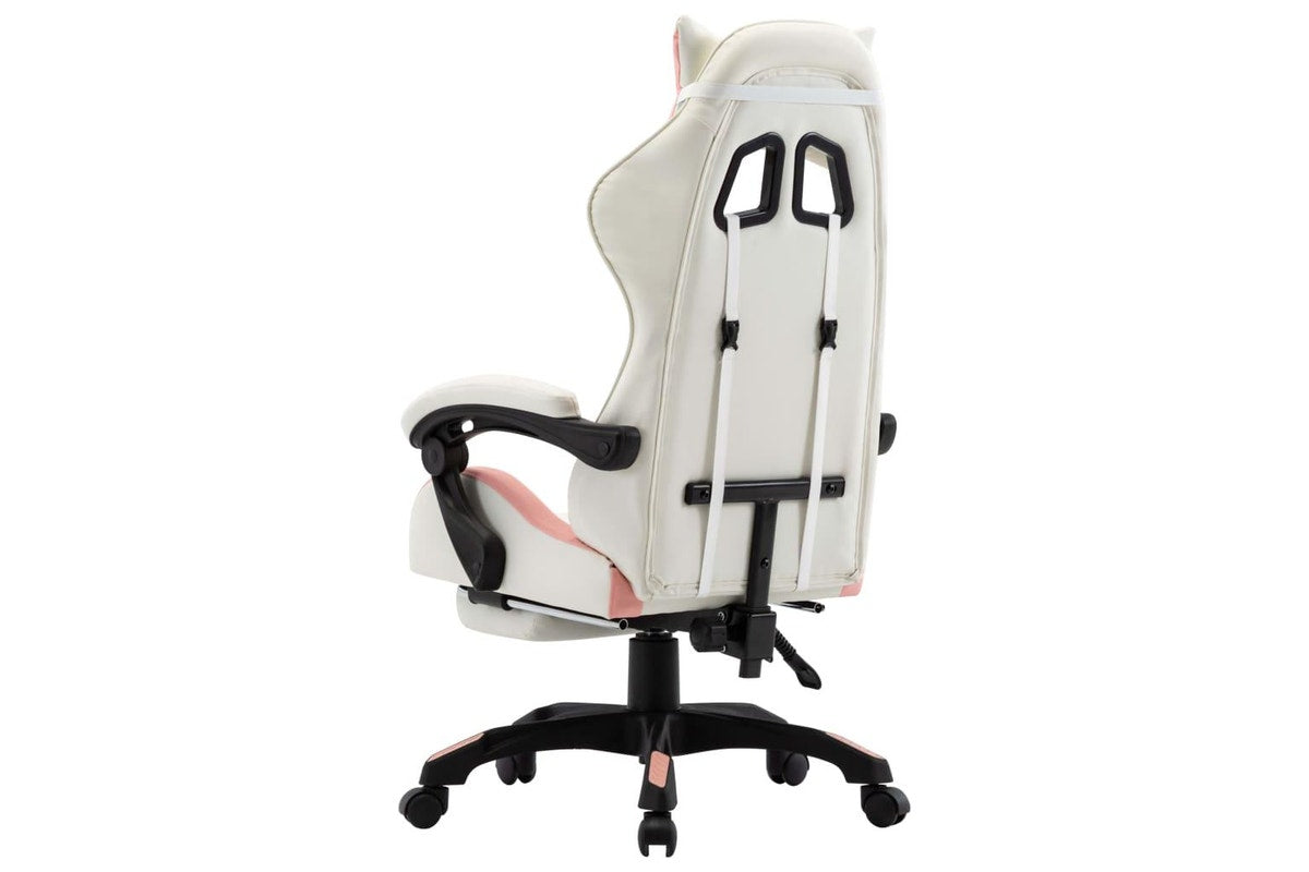Racing Chair With Footrest Pink And White Faux Leather Chairs