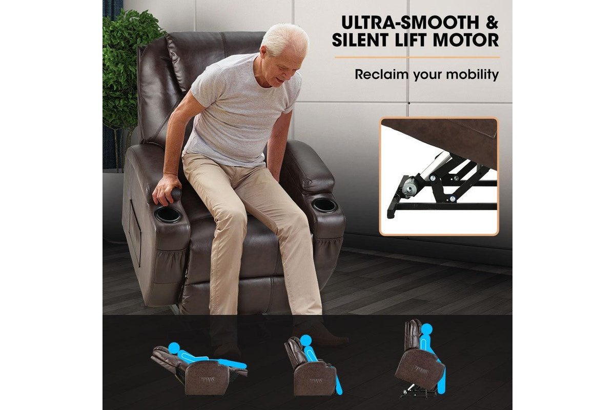 FORTIA Electric Massage Lift Recliner Chair Faux Leather 8 Point Massage Heating, Dark Crimson