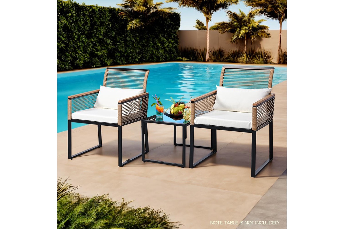 Groverdi 2ps Rattan Outdoor Dining Chairs w/Cushion Armrests Steel Frame, Wood