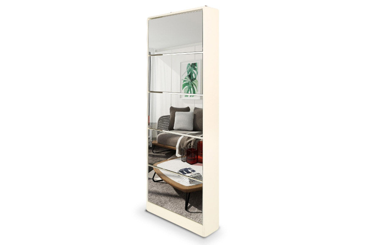 Mirrored Shoe Storage Cabinet Organizer - 63 x 17 x 170cm