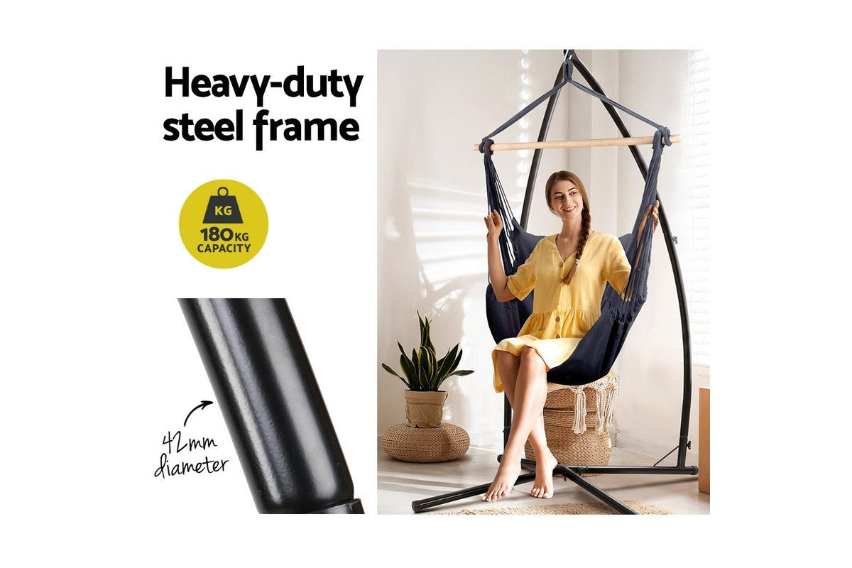 Hammock Chair with Steel Stand Hanging Hammock with Pillow Grey