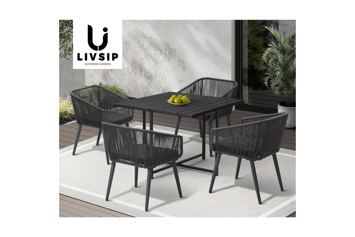 Livsip 5PCS Outdoor Dining Set Furniture Black Table