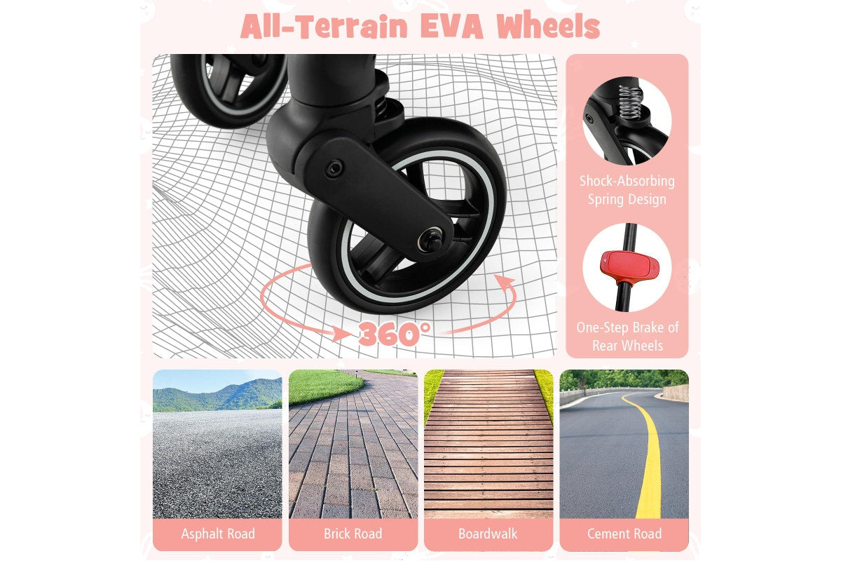 Costway Folding kid Stoller Portable kid Stroller w/Adjustable Canopy Gravity Self-Standing Pink