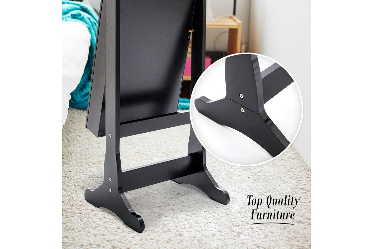 Black Mirror Jewellery Cabinet LOWE 146cm Organiser 2 Drawers