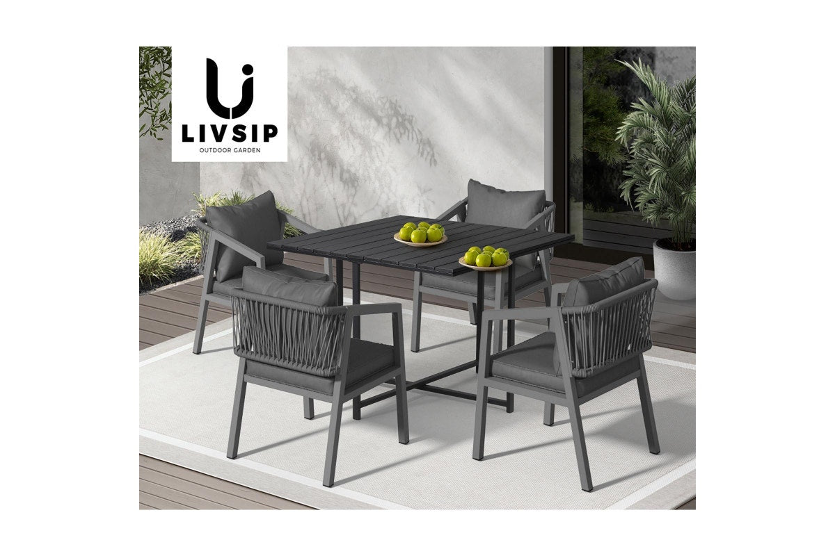 Livsip 4 Seater Outdoor Dining Set Black Table