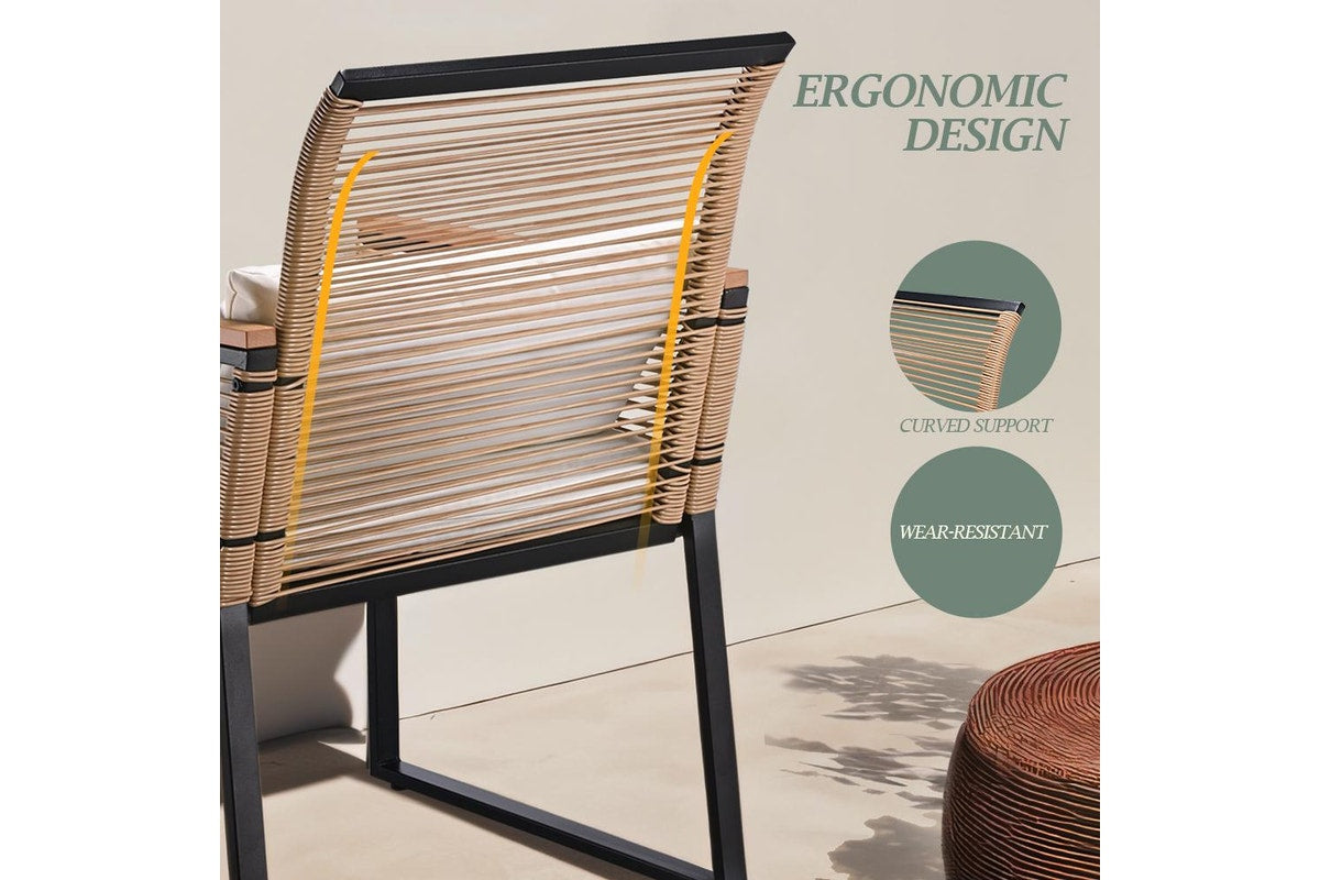 Groverdi 2ps Rattan Outdoor Dining Chairs w/Cushion Armrests Steel Frame, Wood