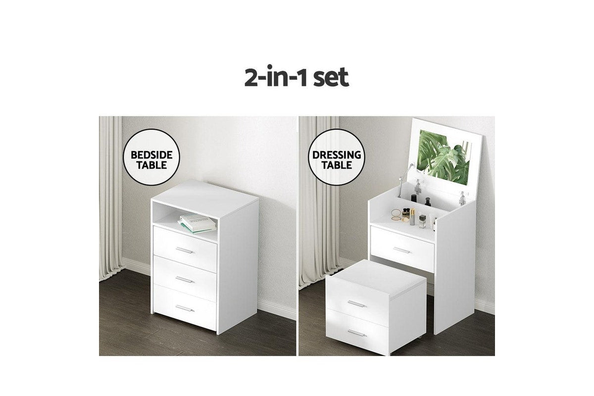 Artiss Dressing Table 2 In 1 Set Hidden Makeup Mirror Storage Drawers Bedside Tables