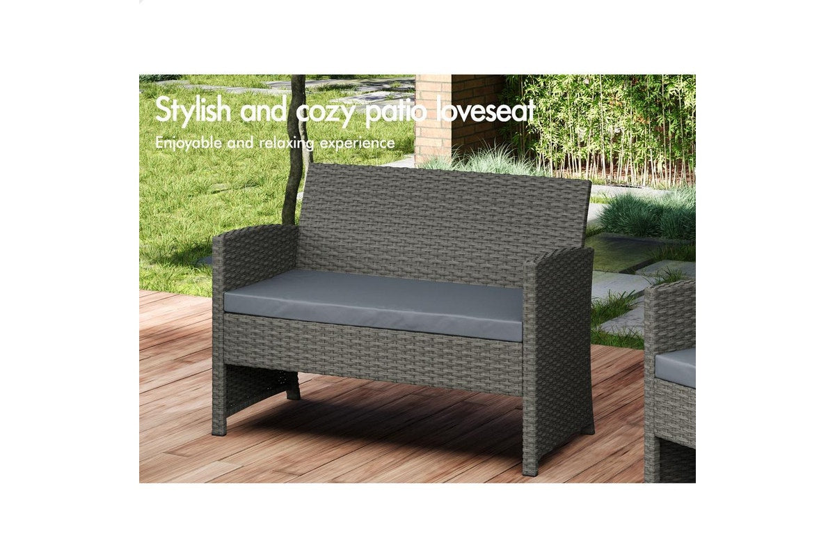 ALFORDSON Outdoor Furniture 4PCS Patio Wicker Set Dark Grey