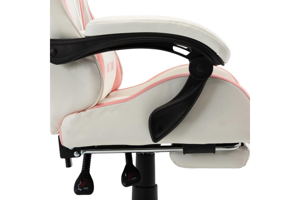 Racing Chair With Footrest Pink And White Faux Leather Chairs