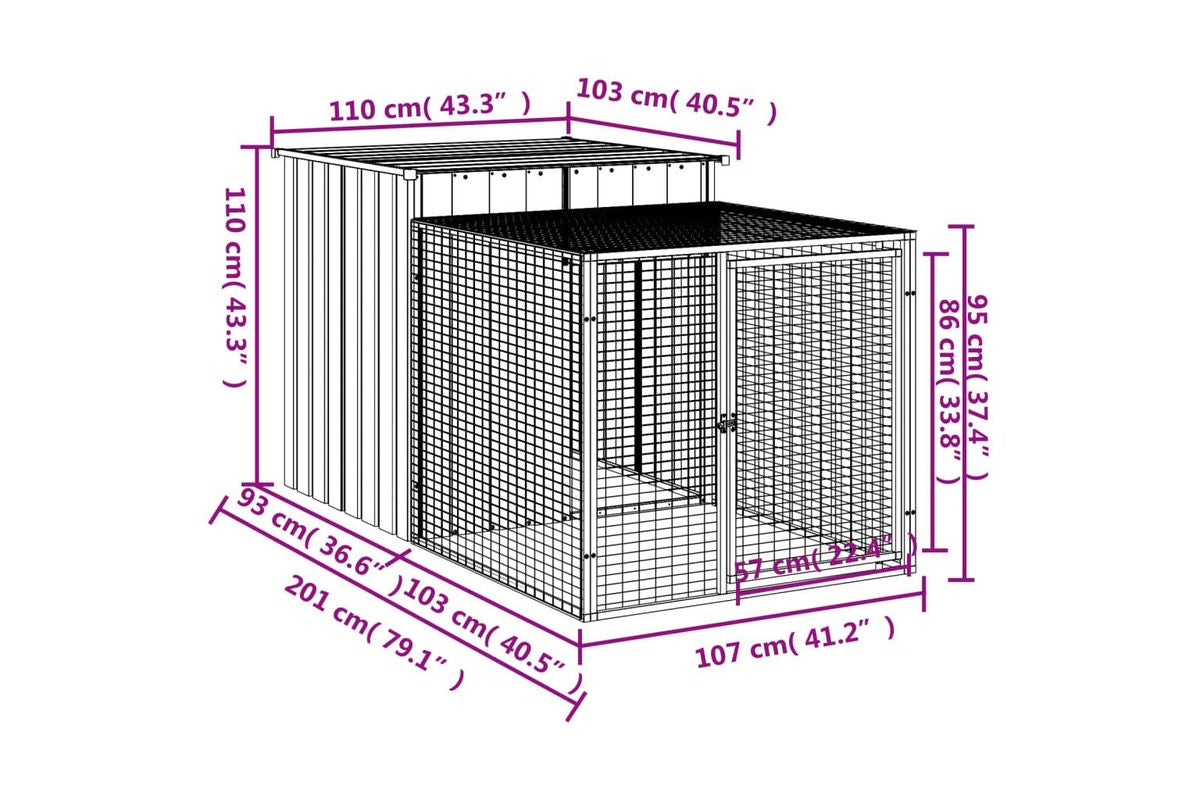 Chicken Cage with Run Light Grey 110x201x110 cm Galvanised Steel vidaXL