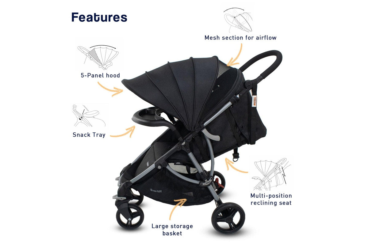 Veebee Dash Stroller with Snack Tray - Moon Shadow