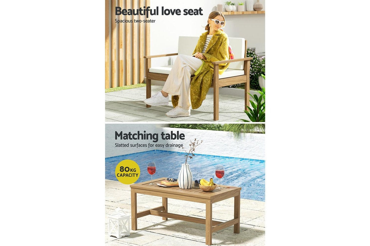 Gardeon 4-Piece Outdoor Sofa Set Wooden Couch Lounge Setting