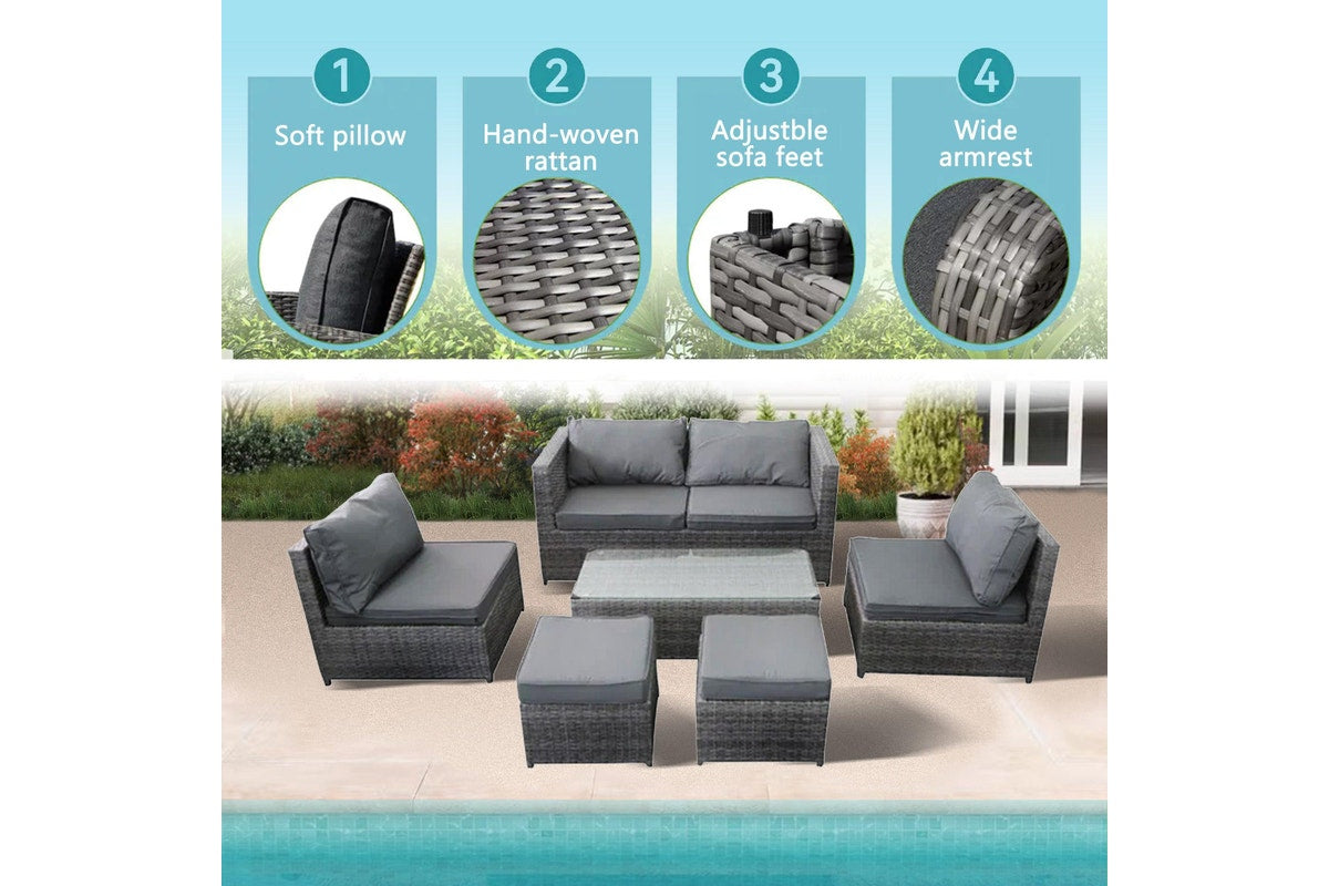 6pc Lounge Set Outdoor Furniture Rattan Wicker Chair Sofa Table Garden Patio