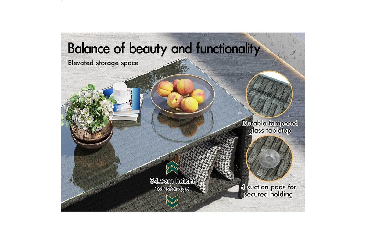 ALFORDSON Outdoor Furniture 4PCS Patio Wicker Set Dark Grey