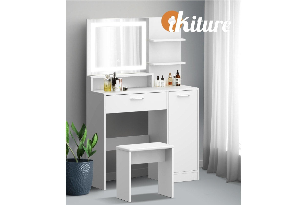 Oikiture Dressing Table Stool Set LED Mirror(White)