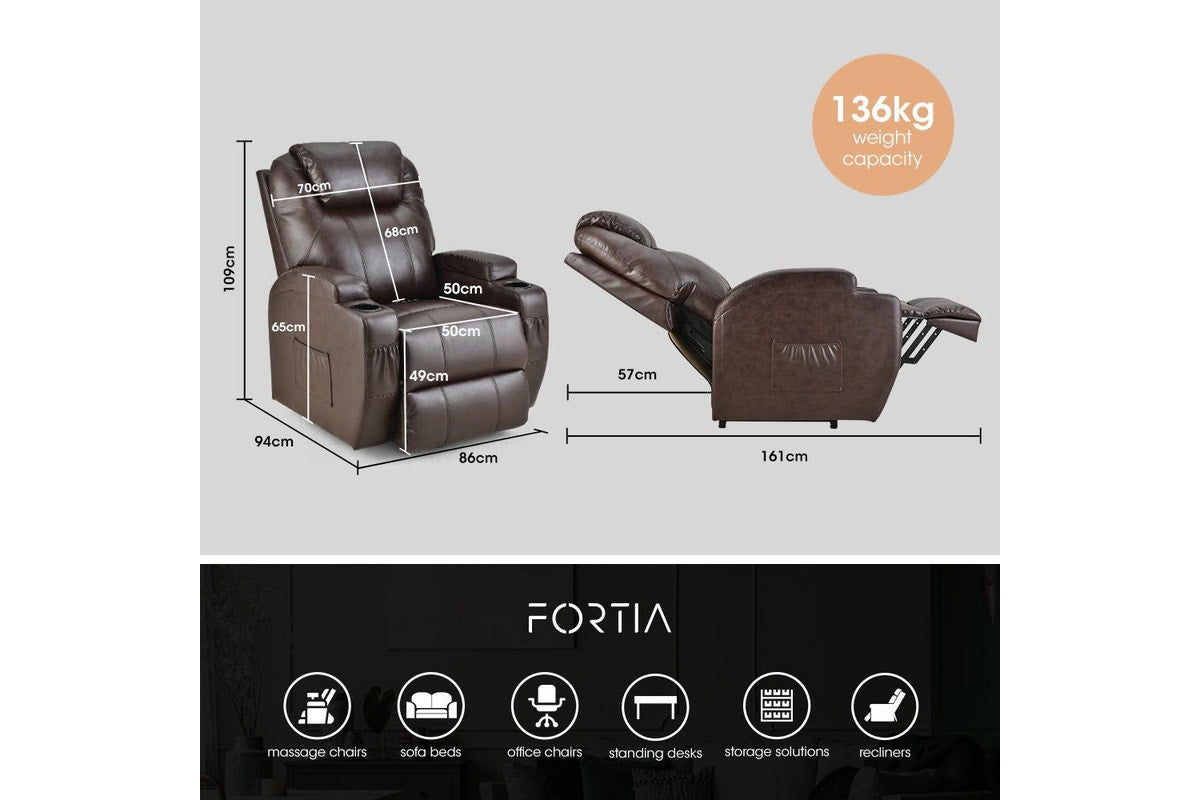 FORTIA Electric Massage Lift Recliner Chair Faux Leather 8 Point Massage Heating, Dark Crimson