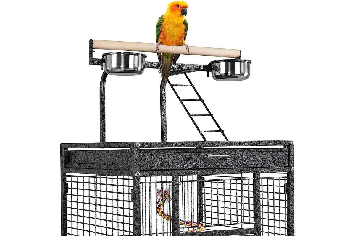 Large Playtop Parrot Aviary Bird Cages Birdcage w/ Rolling Stand Perch Food Cup