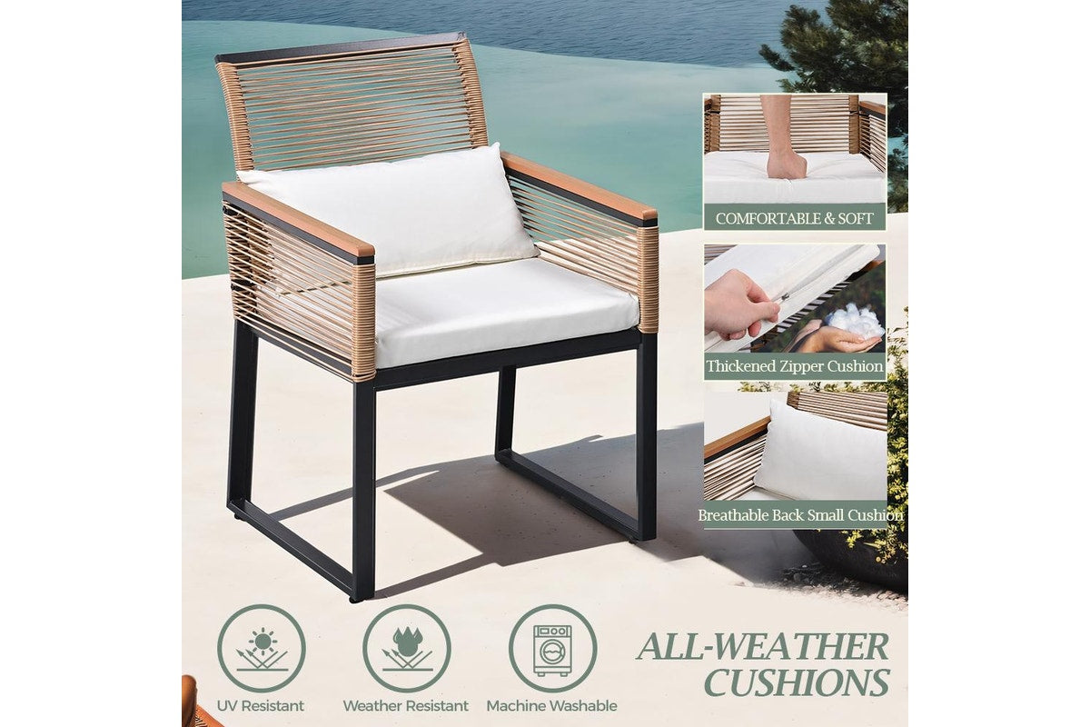 Groverdi 2ps Rattan Outdoor Dining Chairs w/Cushion Armrests Steel Frame, Wood