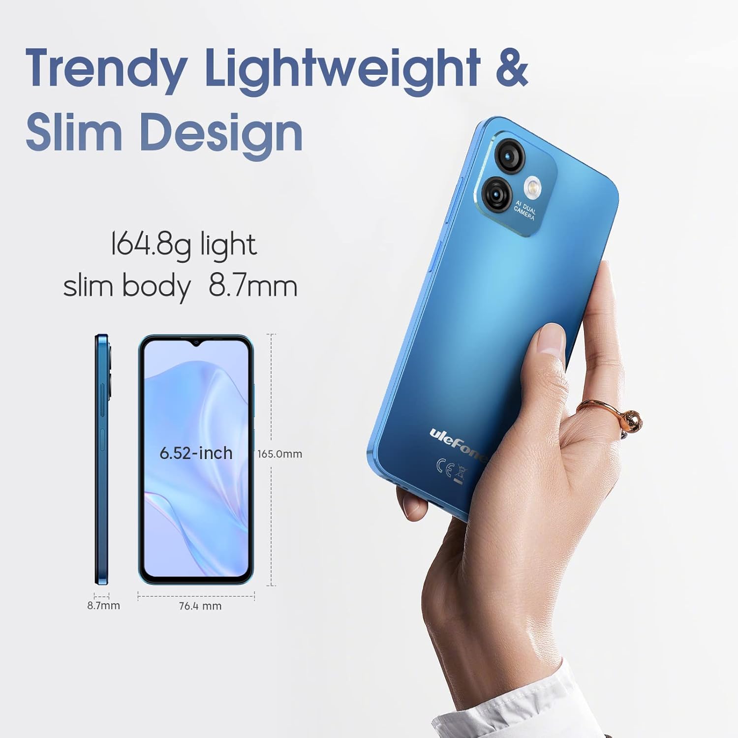 Ulefone Note 16 Pro (12GB+128GB) Unlocked Smartphone, 50MP Main Camera Unlocked Cell Pones, Android 13 6.52” Waterdrop Screen, 8-Core Processor, 4400mAh, NFC Dual 4G Mobile Phone-Blue Version