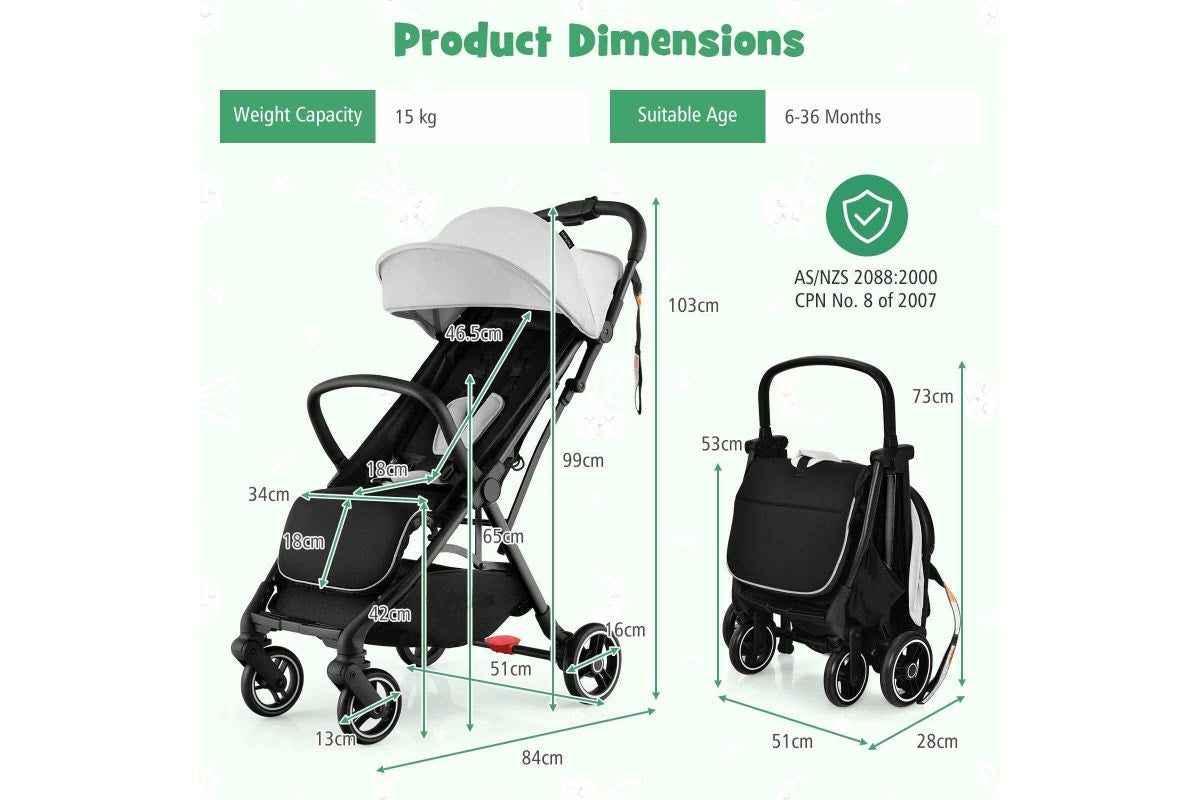 Giantex Folding Infant Stoller Portable Baby Stroller w/ Adjustable Canopy Self-Standing Gravity Folding Design Grey