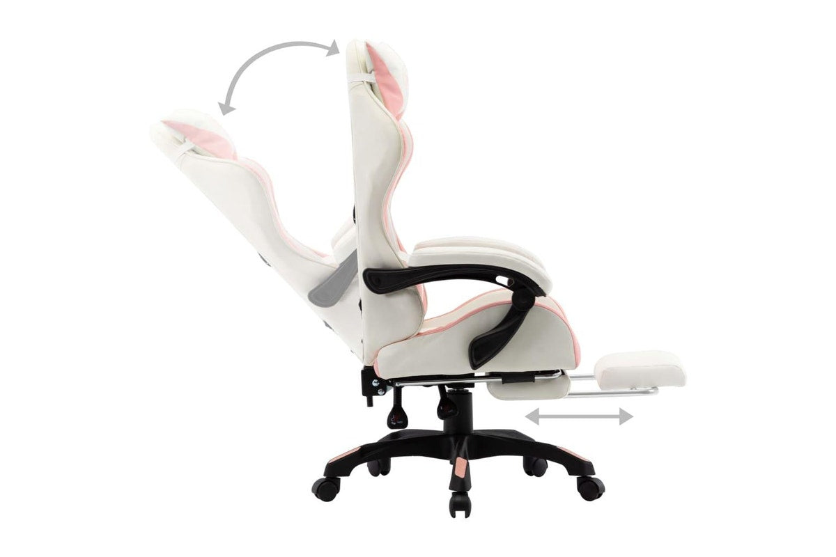 Racing Chair With Footrest Pink And White Faux Leather Chairs